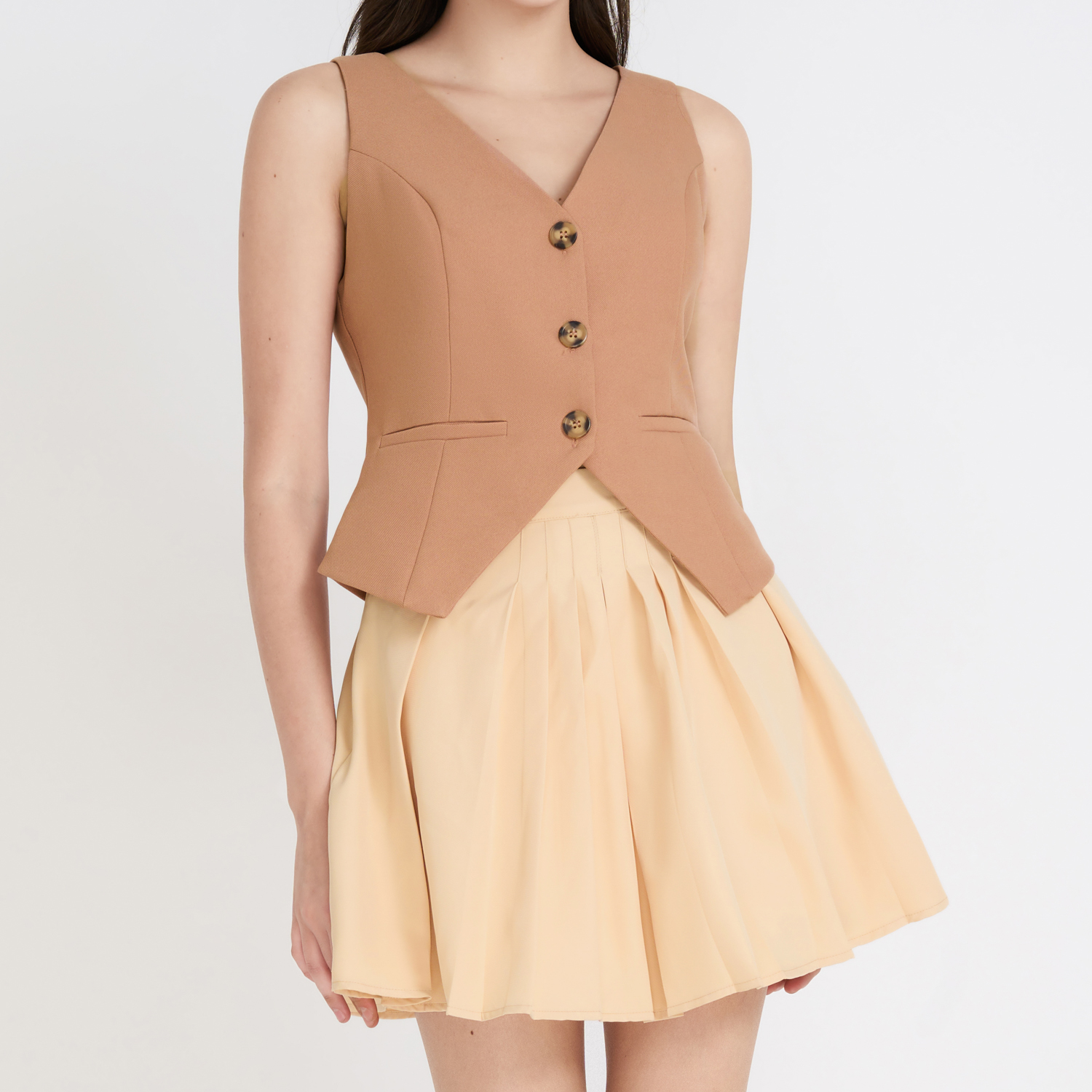 Chân váy mini xếp ly kiểu cotton mịn Maybi