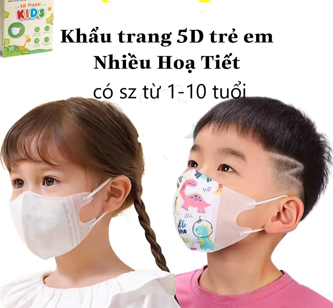 Bán sỉ 200 chiếc khẩu trang 5D Mask trẻ em (sz 1- 10 tuổi) (set 200 cái 5D trẻ em)