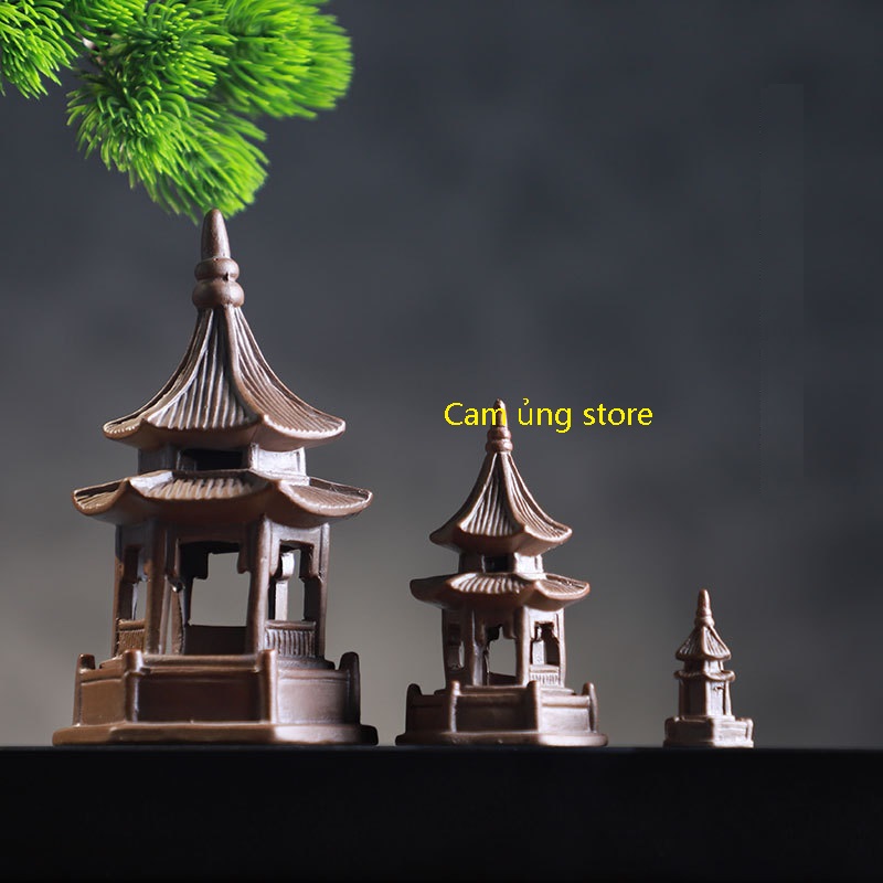 Lầu trang trí tiểu cảnh bonsai- Mô hình lầu, đình chùa, đền, điện trang trí tiểu cảnh bonsai phối lũa