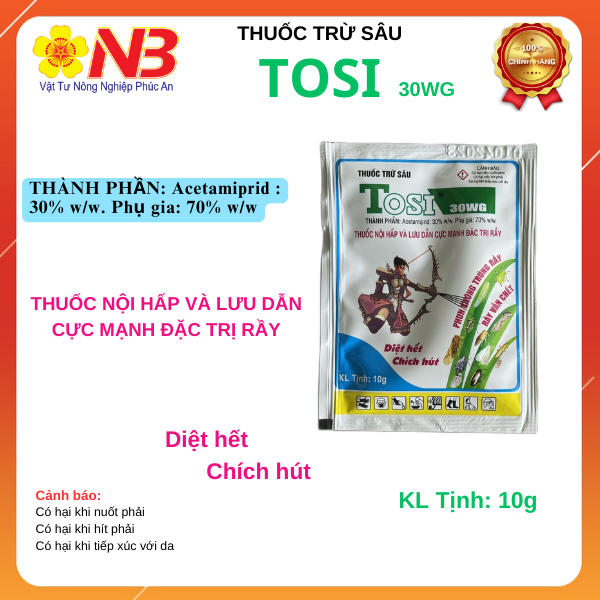 Gói nhỏ Tosi 30WG 10g Thuốc trừ rầy, lưu dẫn nội hấp, phun không trúng rầy vẫn chết