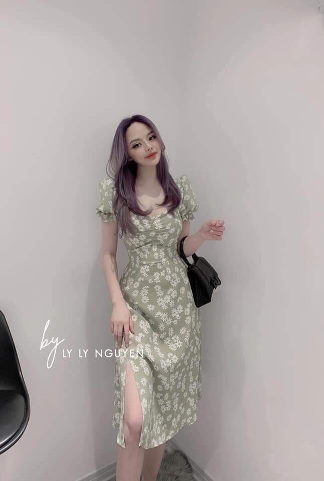 Đầm voan hoa thắt eo xinh xắn