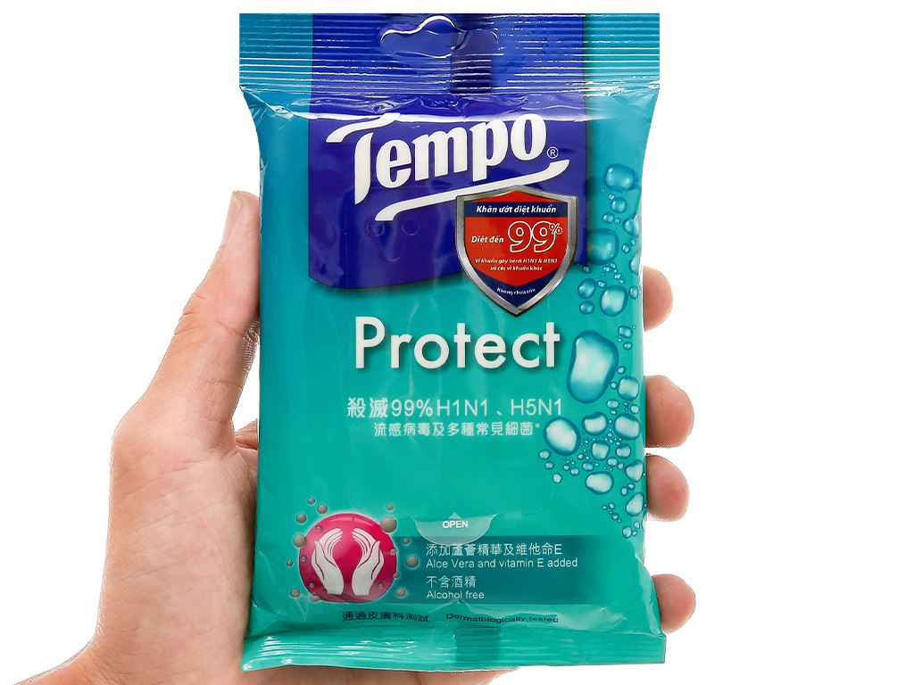 Khăn giấy ướt TEMPO Protect Wet Wipes (Bịch 10 Tờ)