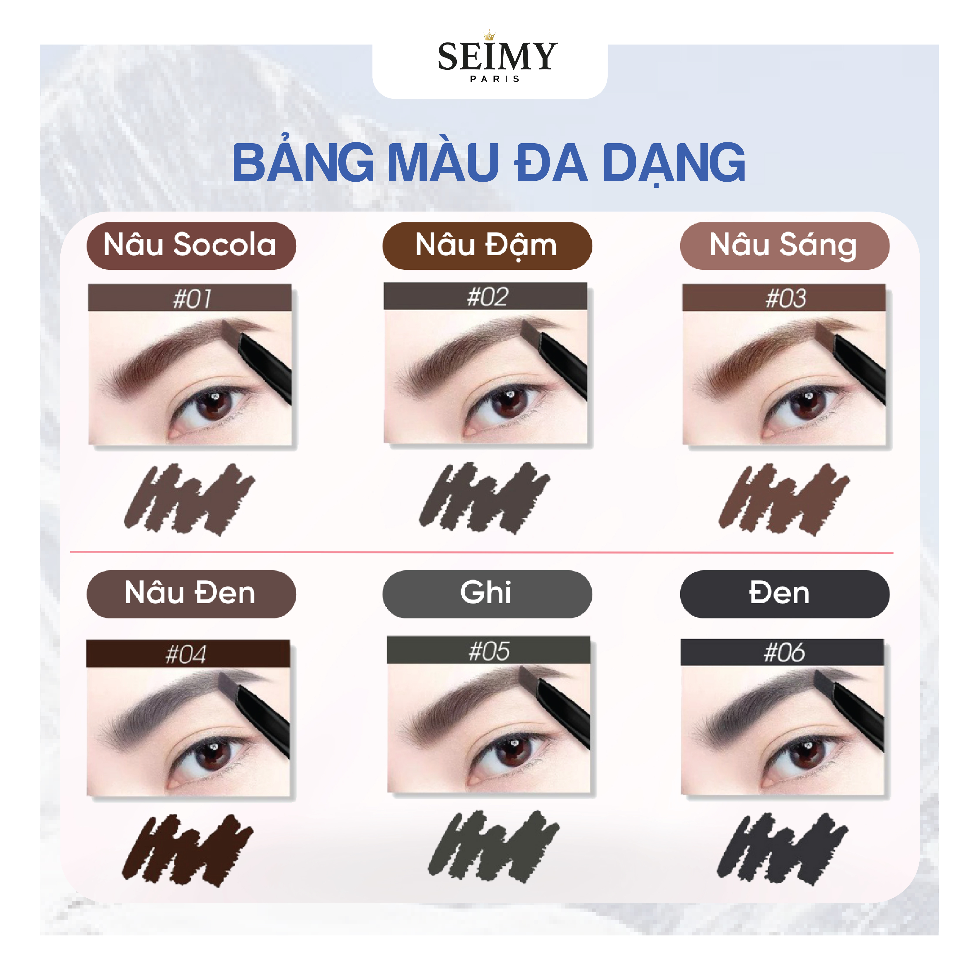 Chì kẻ mày Seimy - Eyebrow Perfect 2 đầu 6 màu