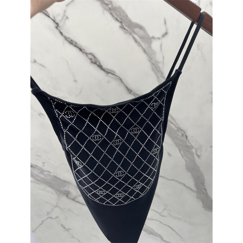 ⋌Áo Tắm Co Giãn Jersey & Strass Đen & Bạc