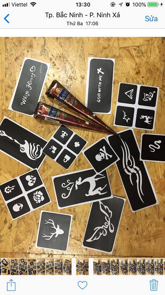 Combo 2 tuýp mực henna và 12 khuôn mẫu