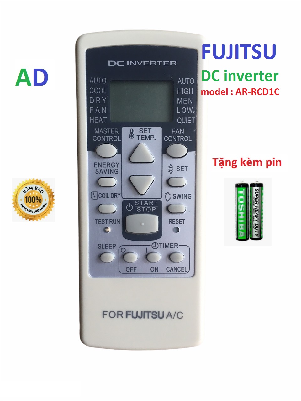 Điều khiển điều hòa fujitsu ar-rcd1c loại tốt dùng cho 1 chiều và 2 chiều -tặng kèm pin - remote fujitsu ar-rcd1c - remote máy lạnh fujitsu loại tốt thay khiển zin theo máy