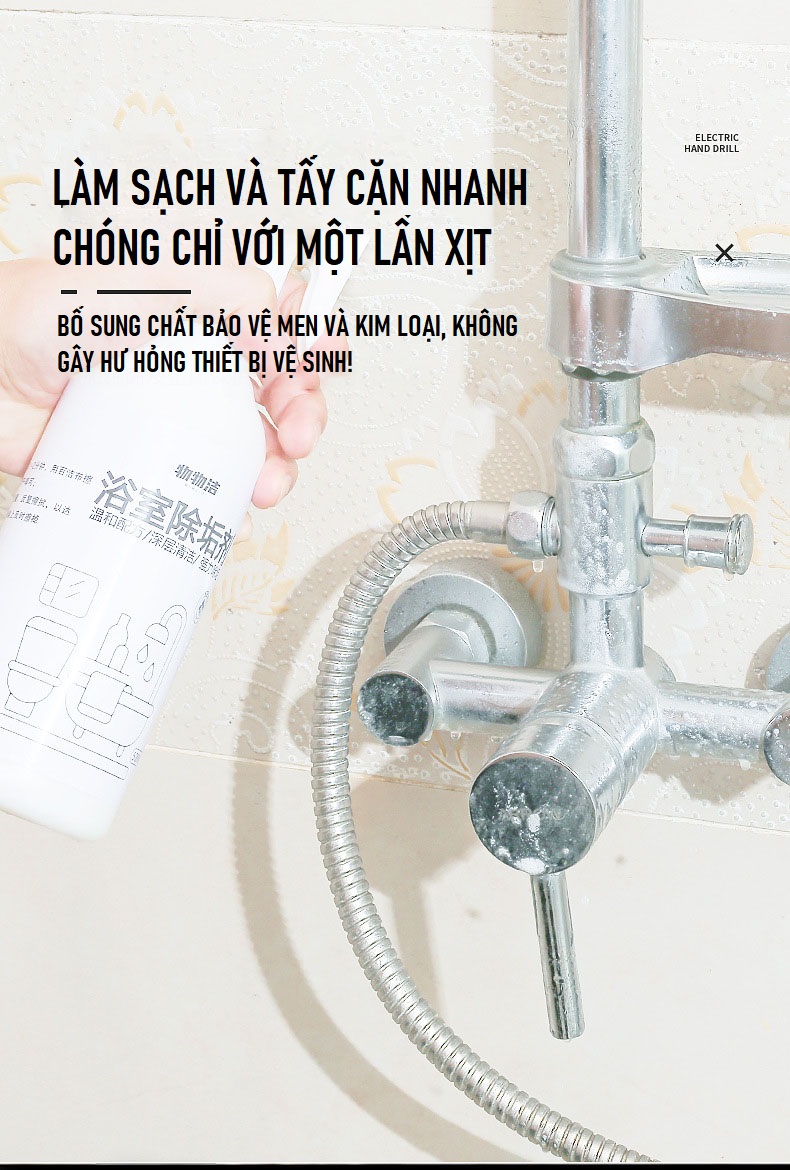 Siêu Tẩy Cặn Đa Năng Phòng Tắm, Nhà Vệ Sinh WUWUJIE 500ML, Tẩy Cặn Canxi Trên Vòi Inox, Vách Kính, Gạch Men Nhà Tắm, Giúp Vách Kính, Vòi Rửa, Bồn Sứ Trở Nên Sáng Sạch, Bóng Đẹp Như Mới