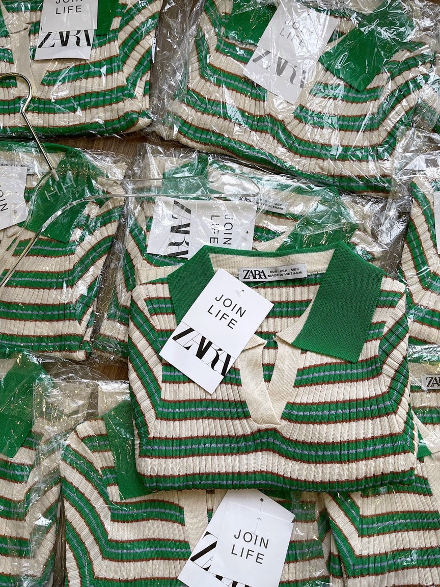 Áo len kẻ xanh QC cổ bẻ cho nữ