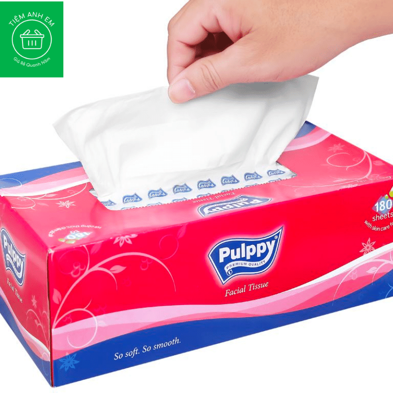 Khăn giấy lụa Pulppy 2 lớp Hộp 180 tờ (giao màu ngẫu nhiên)