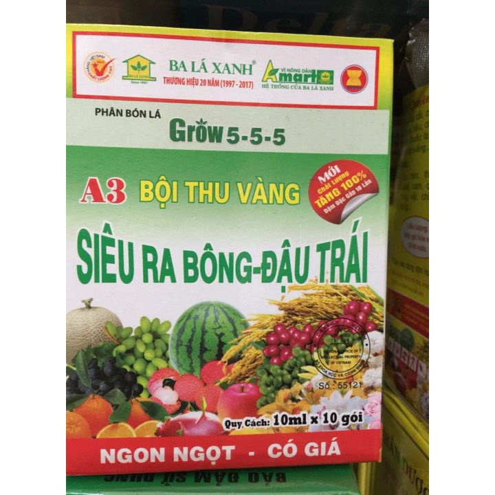 Phân bón lá siêu ra bông - đậu trái _ grow 5-5-5 ba lá xanh 10ml
