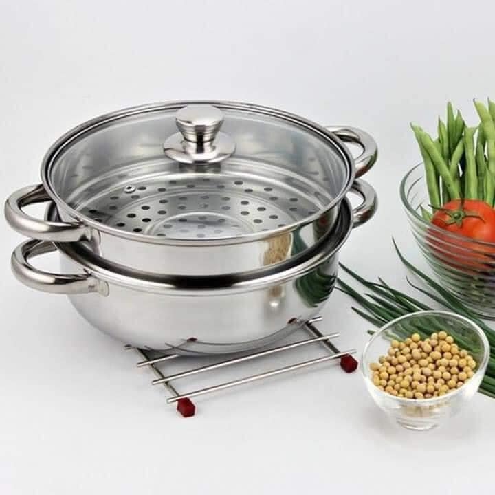 Xửng hấp cách thủy đa năng 2-3 tầng inox size 28cm - Nồi hấp kiêm nồi lẩu luộc gà