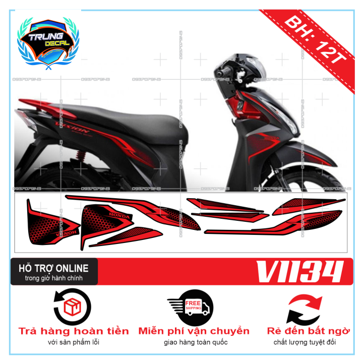 Tem rời xe vision 2016 tổ ong đỏ đen nhám