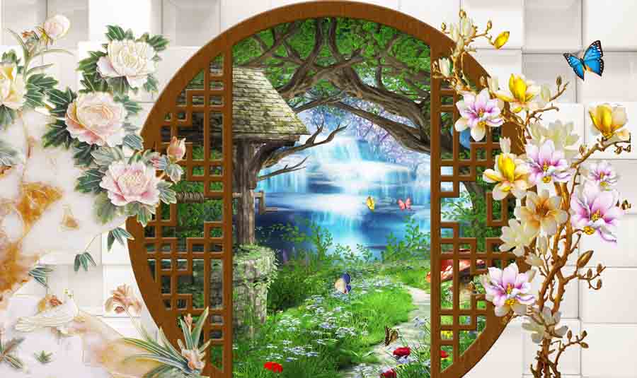 [Deal quà tặng] tranh dán tường 3d cửa sổ cổ điển trang trọng
