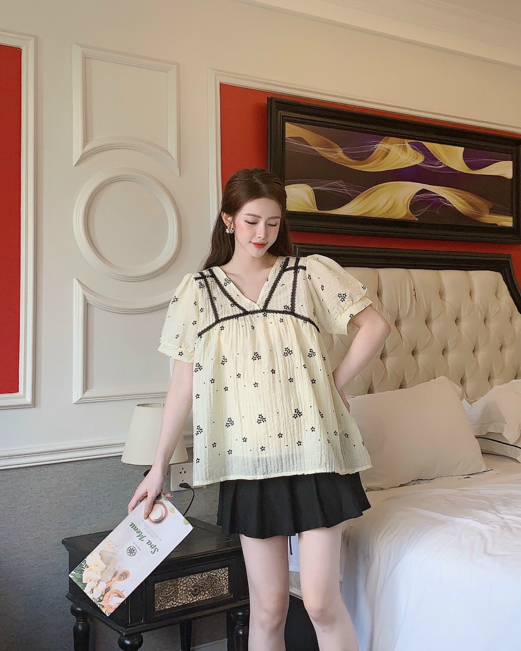 [FREE SHIP MAX] áo bầu thêu hoa đẹp-áo bầu xinh