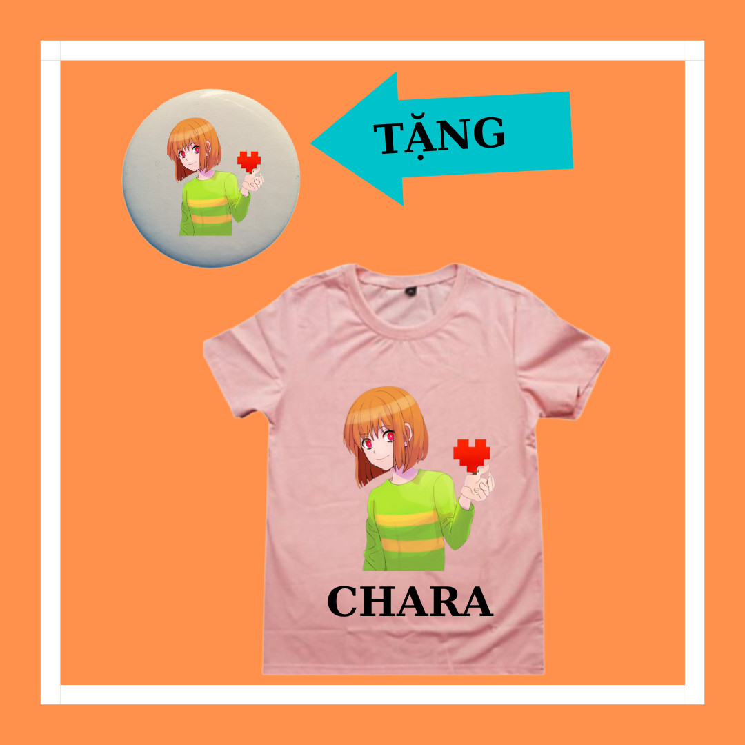 Áo thun Biệt đội Gangster-Áo thun Chara trẻ em ngắn tay, vải cotton co giãn 4 chiều, Kèm Huy hiệu Chara