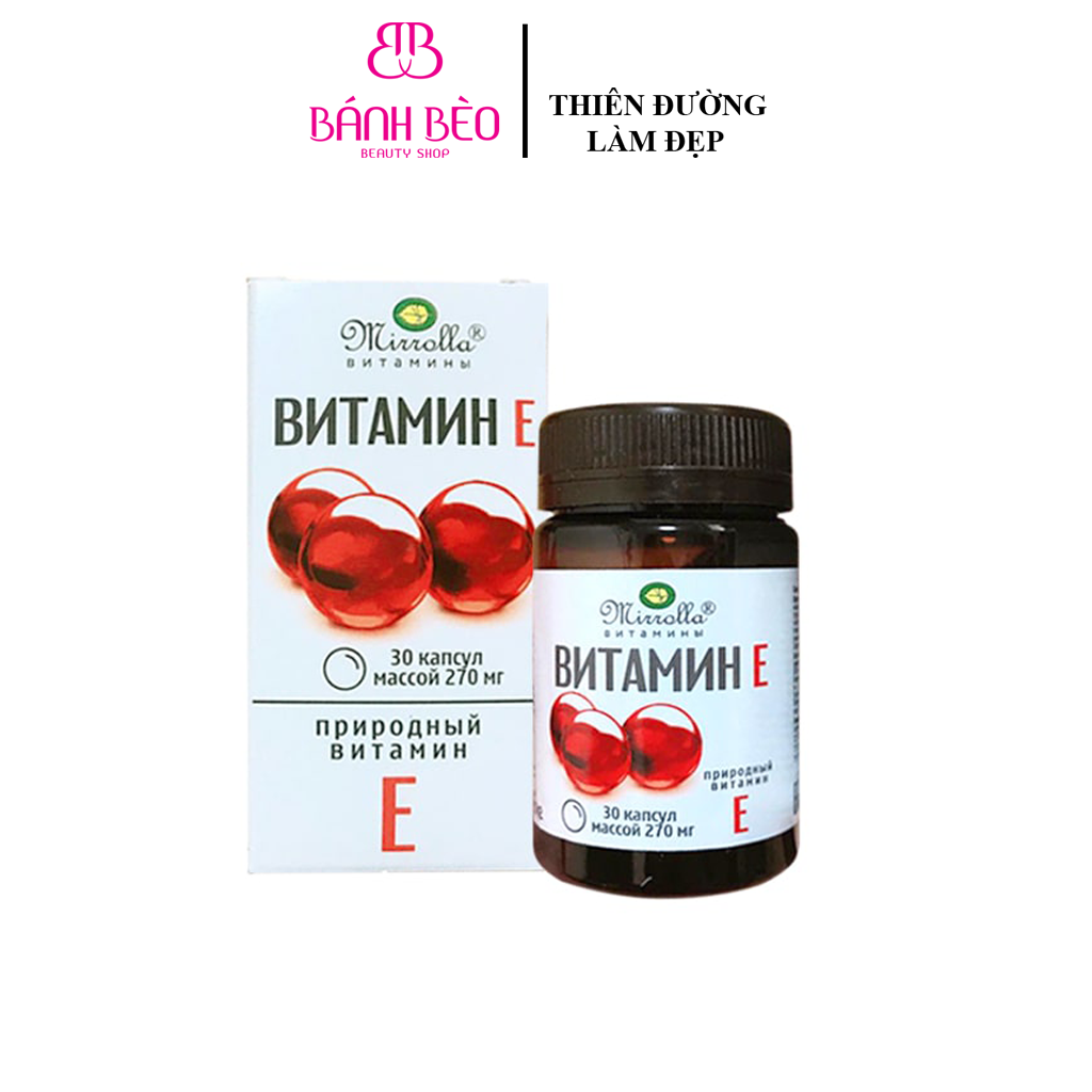 Viên uống đẹp da Vitamin E Đỏ Nga Mirrolla 270mg hộp 30 viên