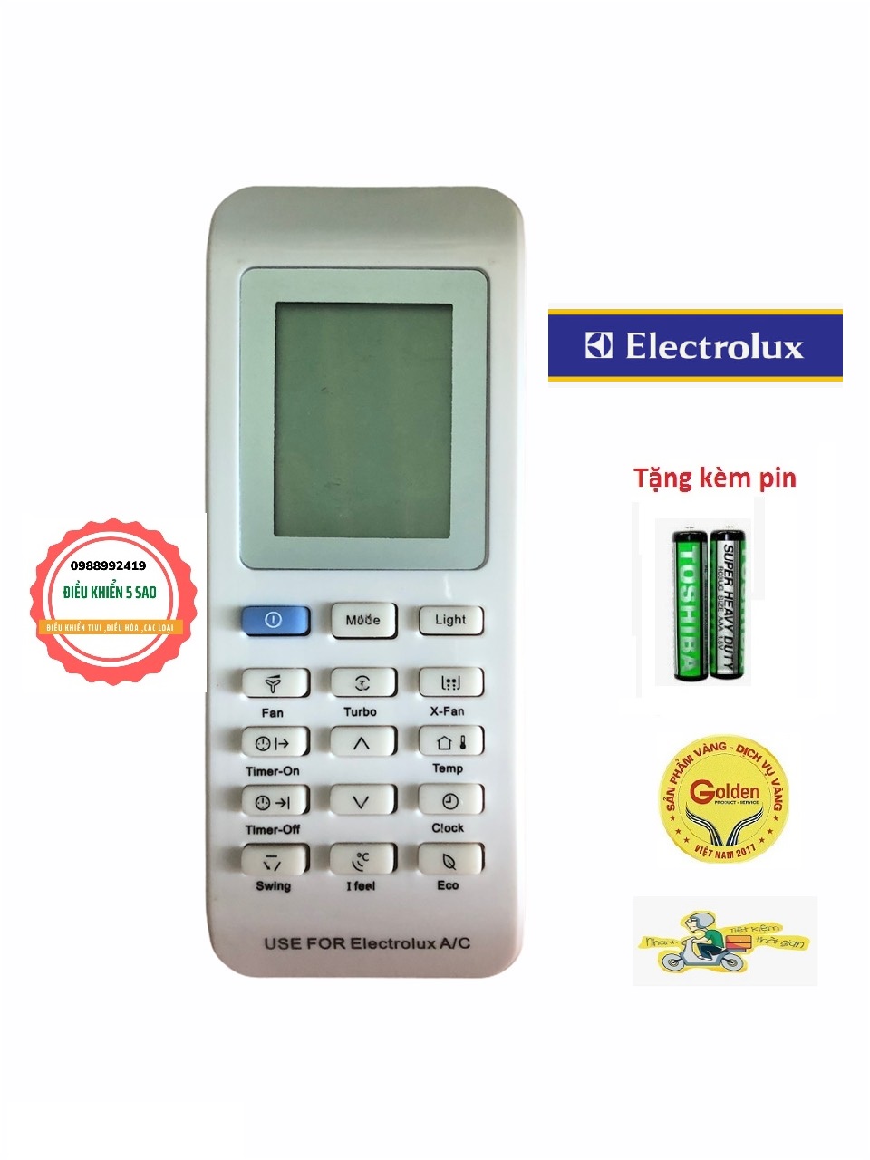 Điều Khiển điều hòa Electrolux mặt trằng 1 nút xanh loại tốt thay thế khiển zin theo máy - Remote Electrolux - Remote máy lạnh Electrolux mặt trắng dùng cho điều hòa 1 chiều và 2 chiều - Bảo hành 3 tháng