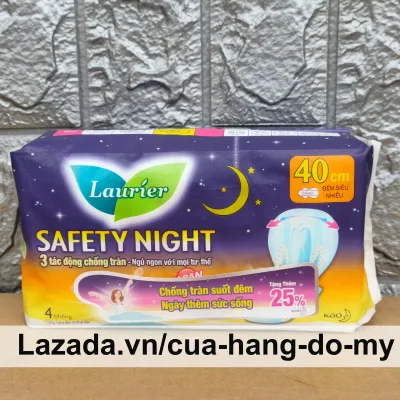 Băng vệ sinh ban đêm Laurier Safety Night siêu an toàn 40cm 4 miếng dành cho đêm nhiều đến rất nhiều