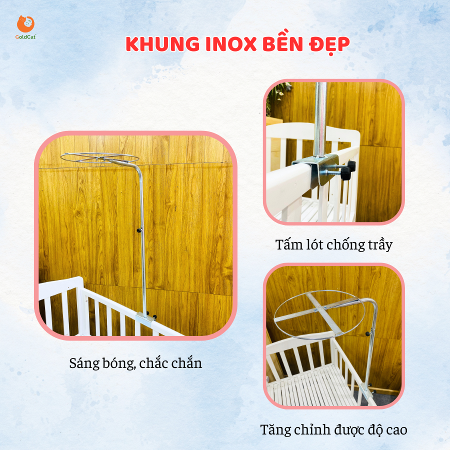 Màn cũi cho bé và cây treo Goldcat ( xanh-hồng- trắng)