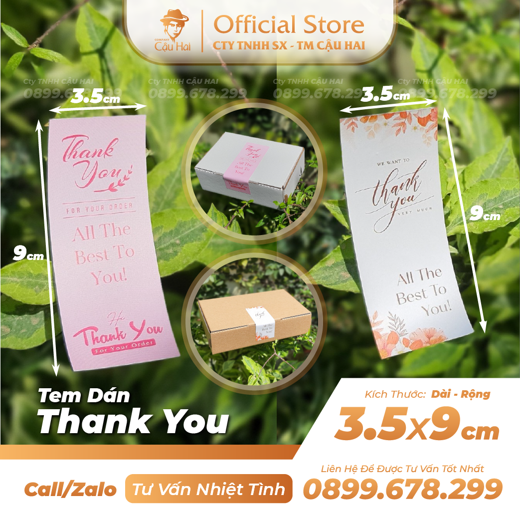Tem dán CÁM ƠN - THANK YOU niêm phong cho hộp đóng hàng gói hàng