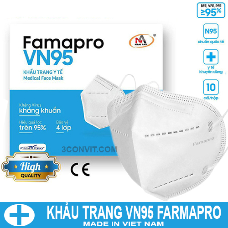 Giá bán Hộp 10 Khẩu trang 3D kháng khuẩn VN95 Famapro  Chuẩn N95