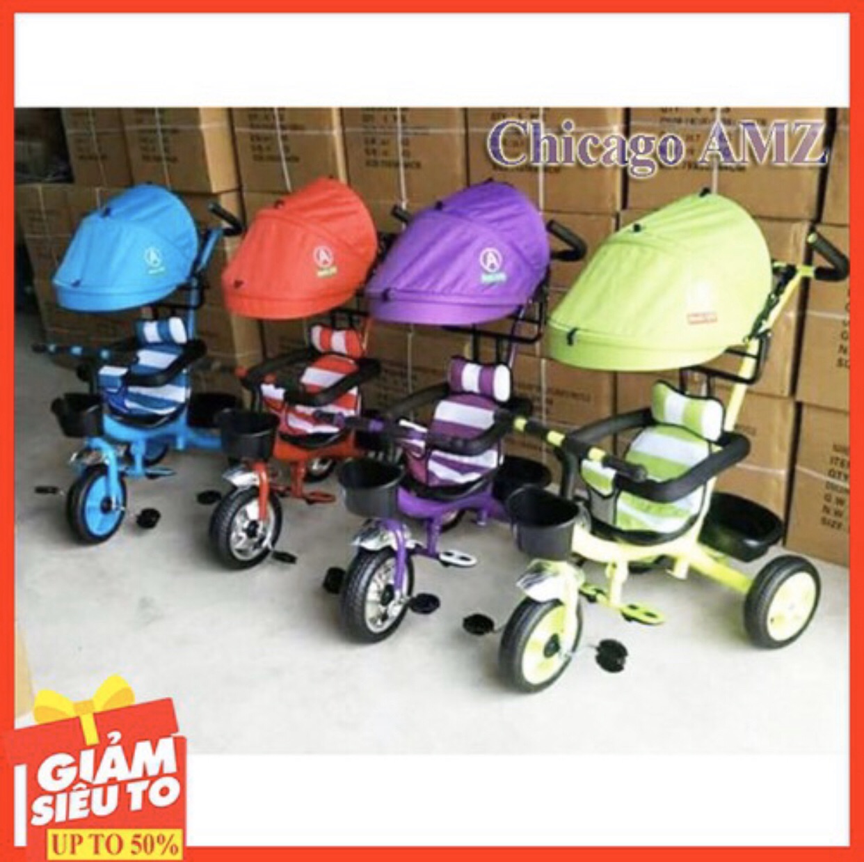 Xe đẩy 3 Bánh có mái che cao cấp