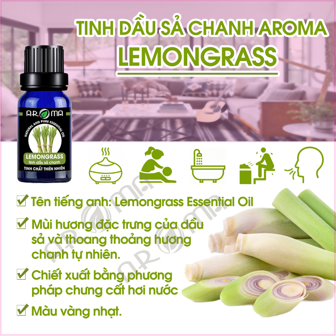 Tinh dầu Sả Chanh AROMA Lemongrass essential oil, tinh dầu thiên nhiên tự khuếch tán, chai kim cương treo ô tô, treo thơm phòng