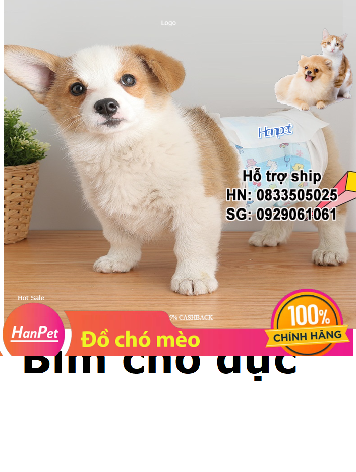 Hanpet - Tã bỉm chó mèo Bỉm quần dạng dán cho chó cái và mèo tã bỉm chó đực
