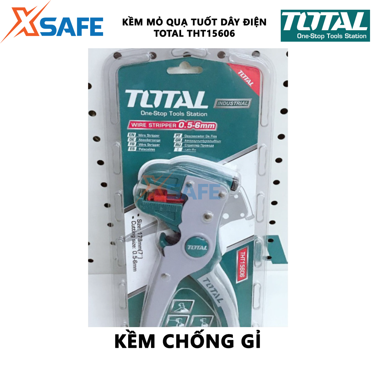 Kìm mỏ quạ tuốt dây điện cos đa năng cao cấp TOTAL THT15606 cắt tuốt dây điện cáp mạng nối điện tử đường kính 05-6mm