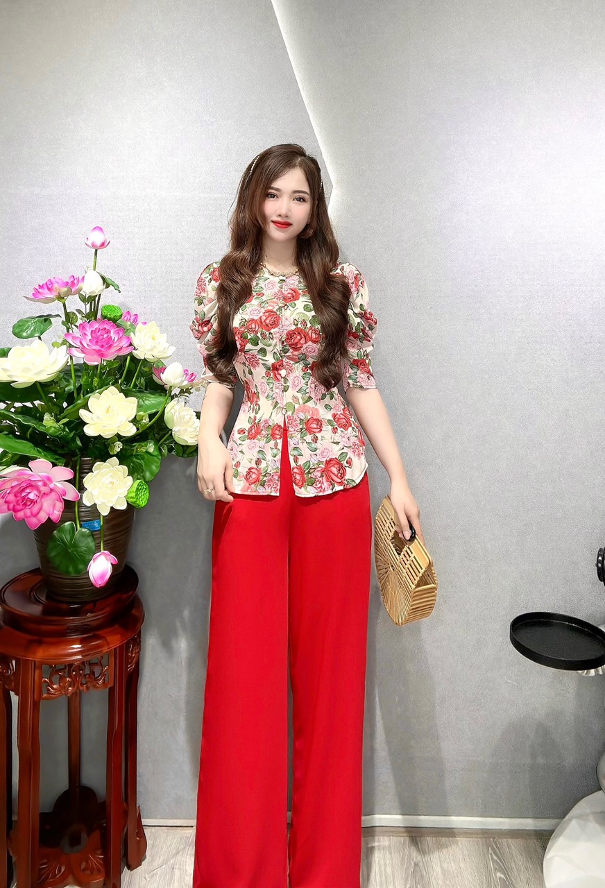 BỘ BÀ BA LỤA HOA NHÍ 3D TAY SUÔN