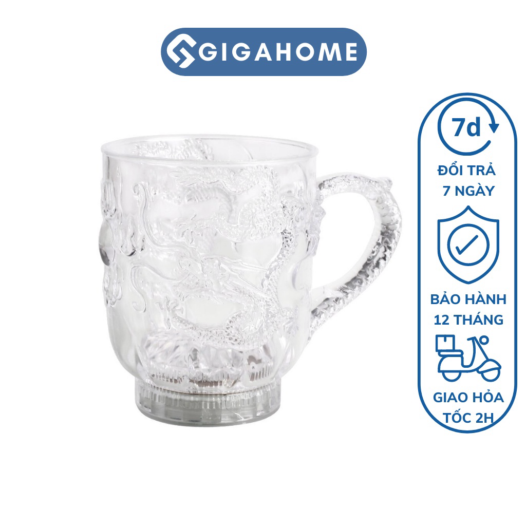 Ly nước thần kỳ phát sáng gigahome họa tiết rồng, có tay cầm 4638