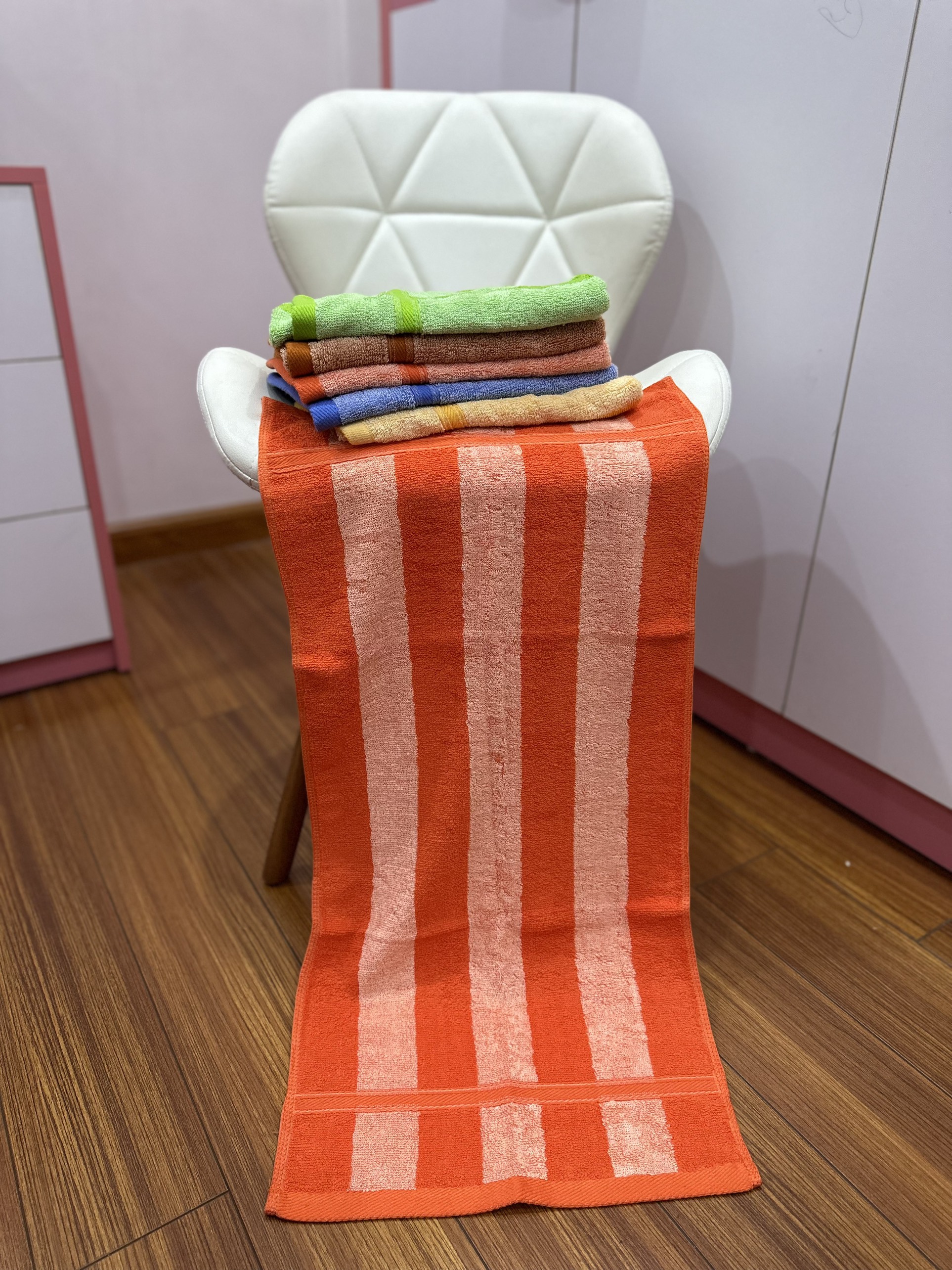 Khăn lau đầu, lau tóc cotton 34*80cm-120gr - kẻ mờ Tân Thịnh