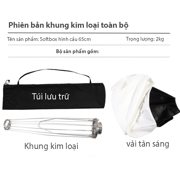 Hộp mềm softbox chinaball 65cm ngàm bowen cho đèn studio