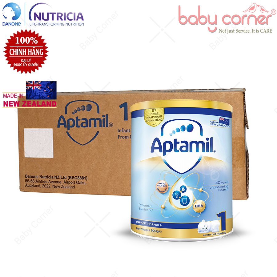 Thùng 3 Hộp Sữa Bột Aptamil New Zealand Patented Synbiotic Số 1, 900g, Bé 0