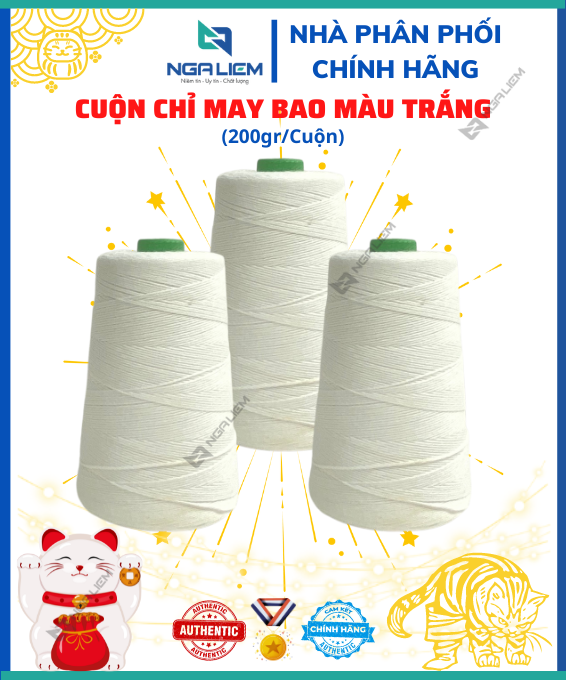Cuộn chỉ may bao màu trắng