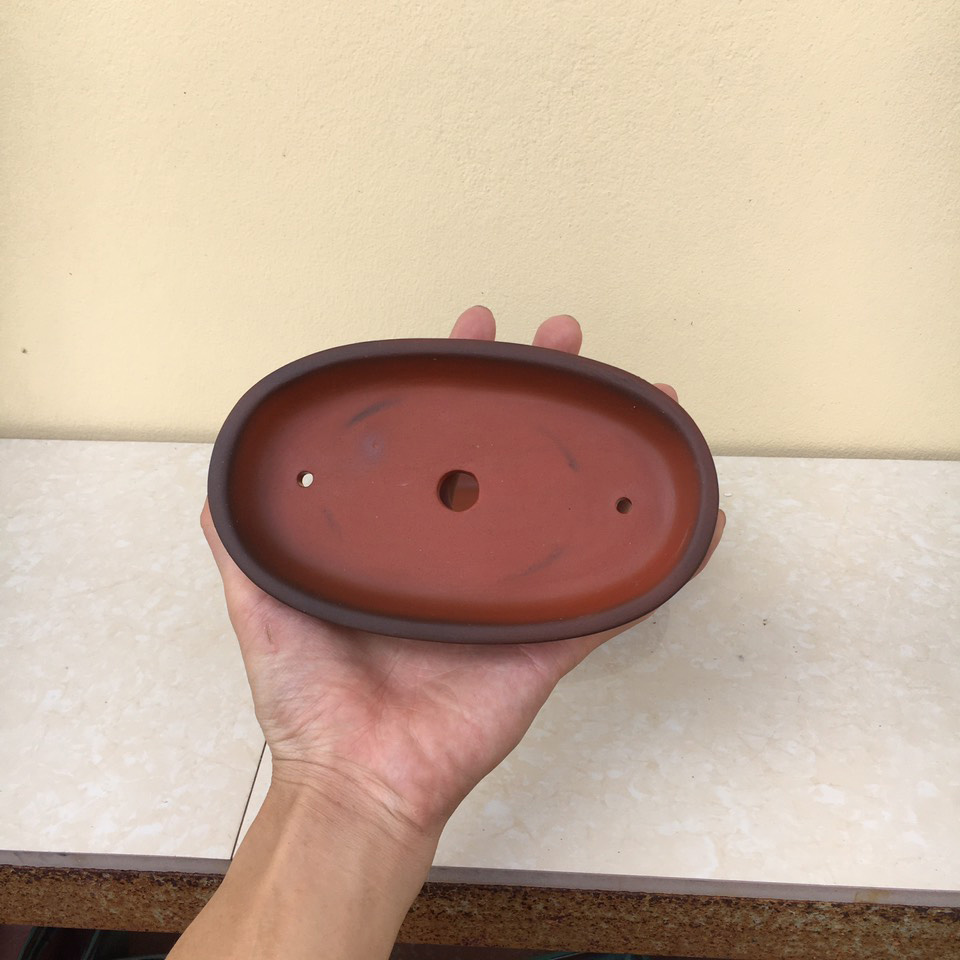 Chậu bonsai Oval cặp 2 cái mini đất nung gốm Bát tràng 1 size BM-02