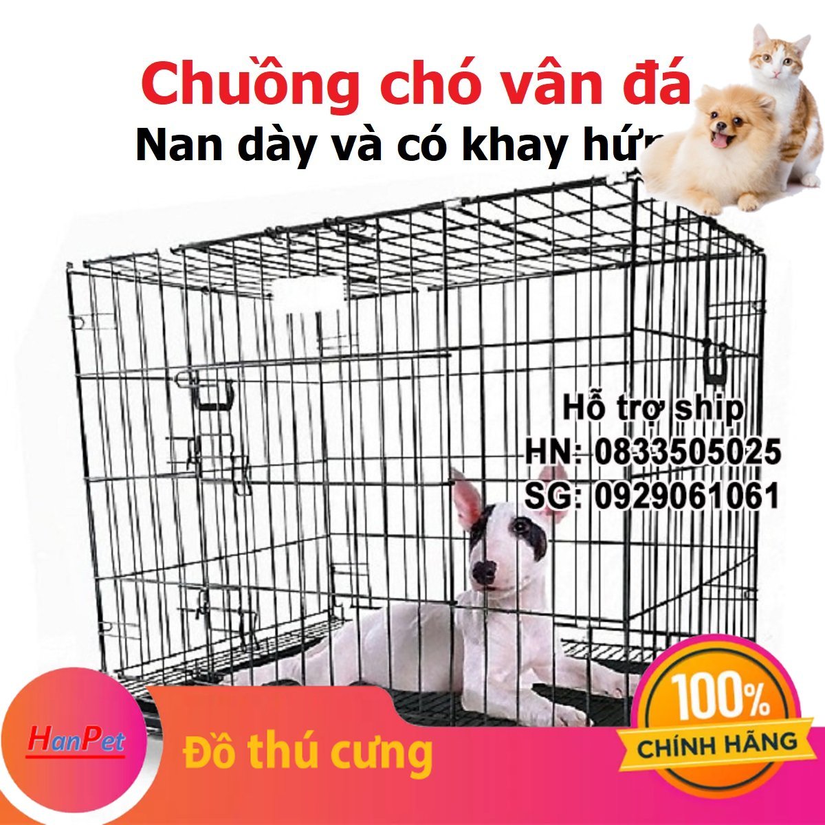 - Lồng chó mèo vân đá 4 size chuồng chó mèo gấp gọn