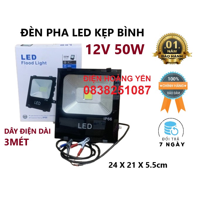 Đèn pha LED kẹp bình ắc quy 12v 24v 100W  50w bóng đèn 12v kẹp bình bóng đèn LED dùng bình ắc quy