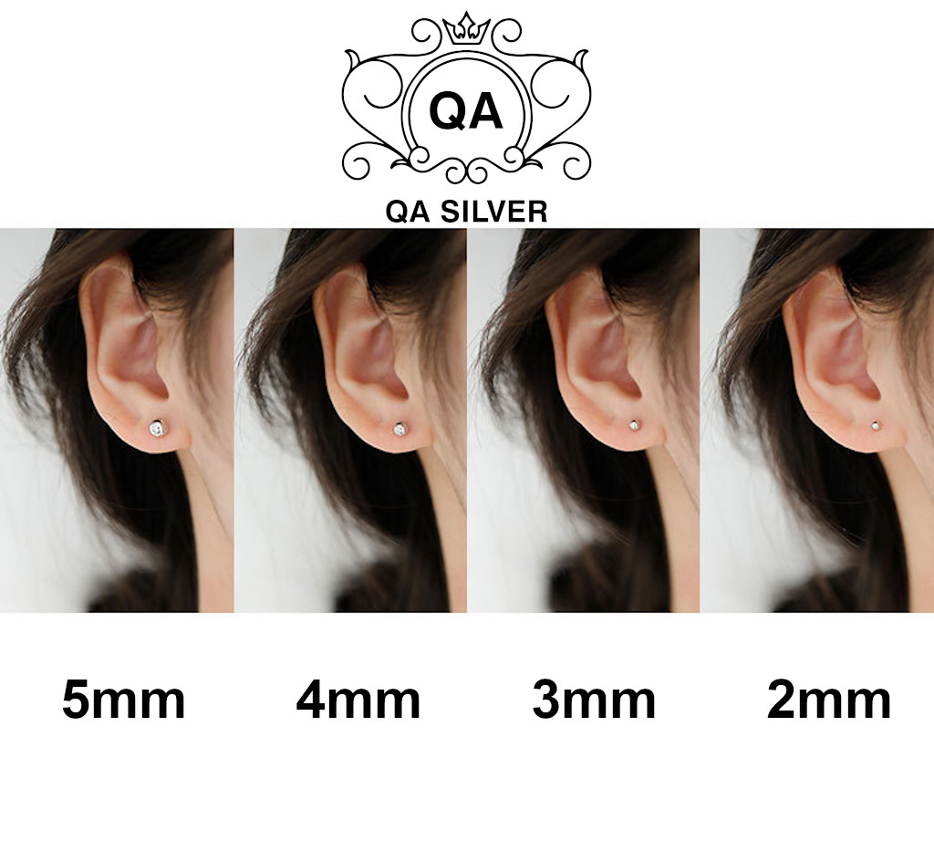 Bông tai bạc 925 bi nụ tròn khuyên nam nữ trơn tối giản S925 BASIC QA SILVER Earrings EA170508
