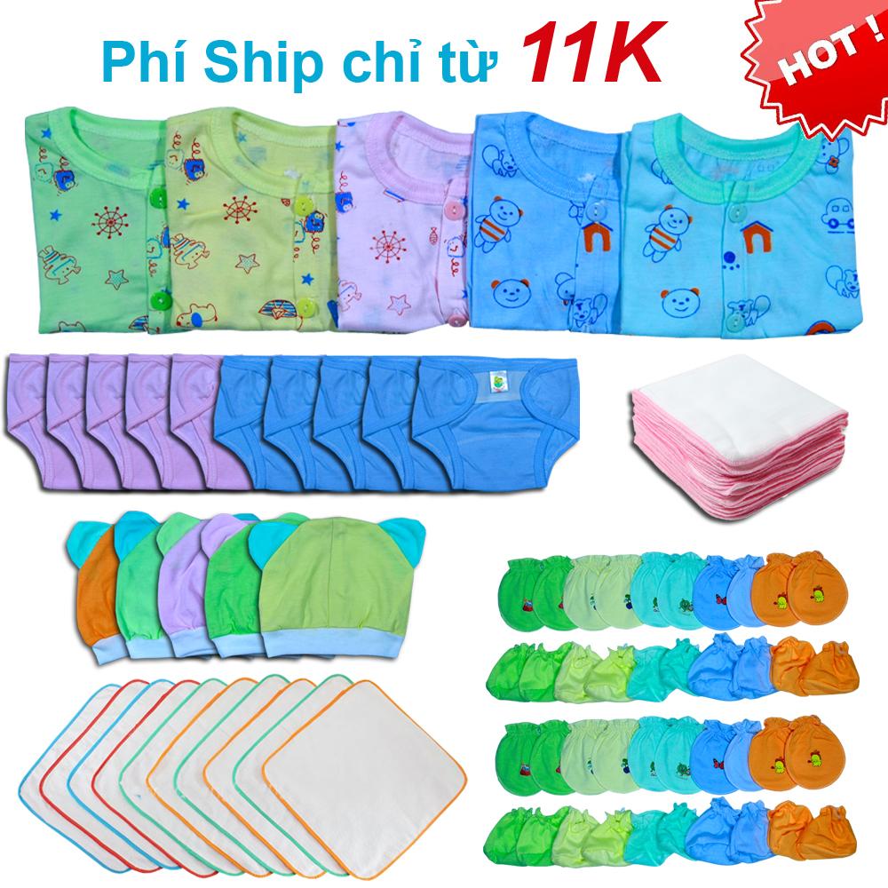 Combo 60 Món Đồ Dùng Cho Bé Sơ Sinh từ 2-8kg ( áo hoa tay dài nút giữa) 60ADHKS - KIBA.shop