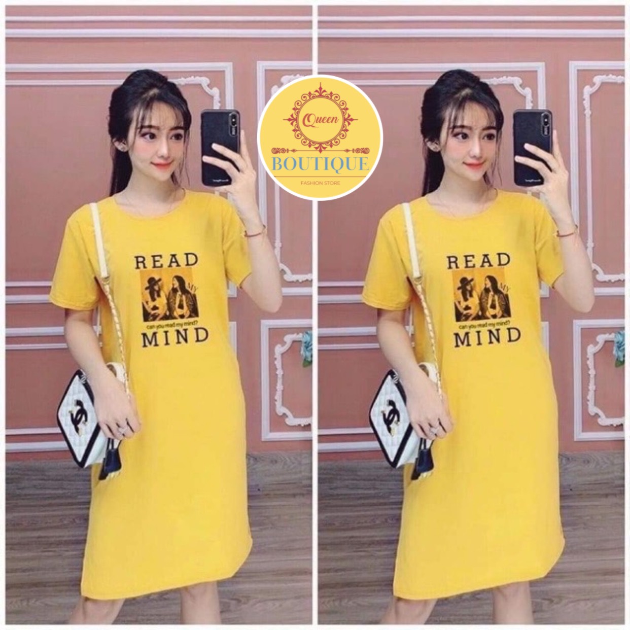 [YenTran] Đầm Suông Read in Hình Cô Gái Full Màu