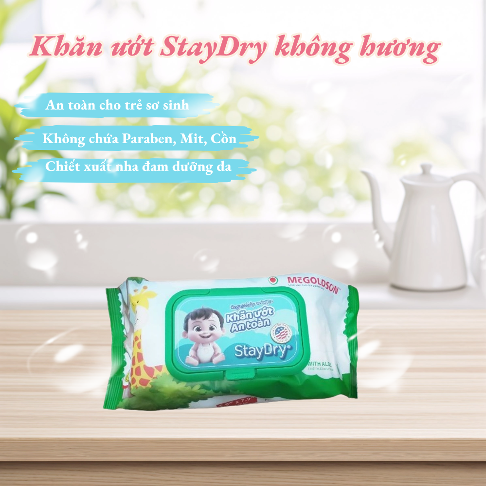 Khăn Giấy Ướt Trẻ Em Cao Cấp StayDry 100 tờ (không hương)