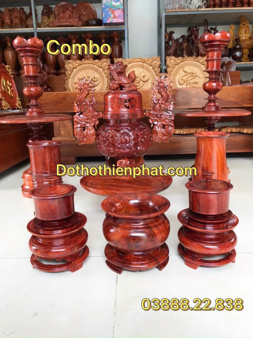 Combo bộ đồ thờ gỗ hương gia lai loại 1 rất đẹp