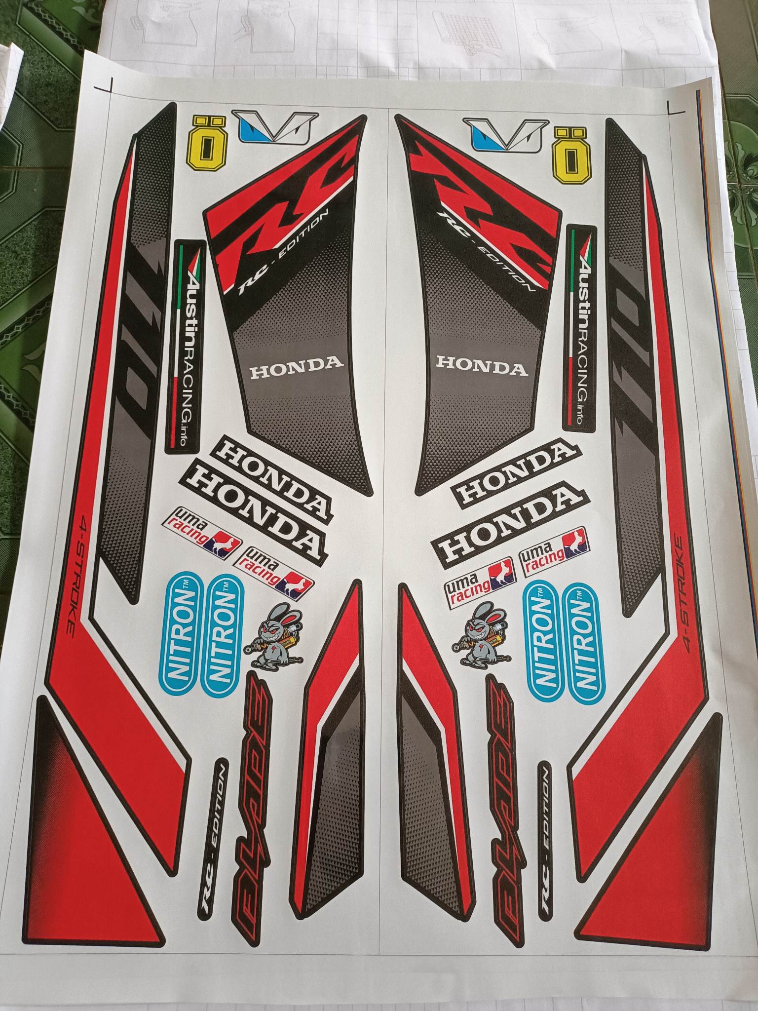 tem rời honda blade RC dán xe đen