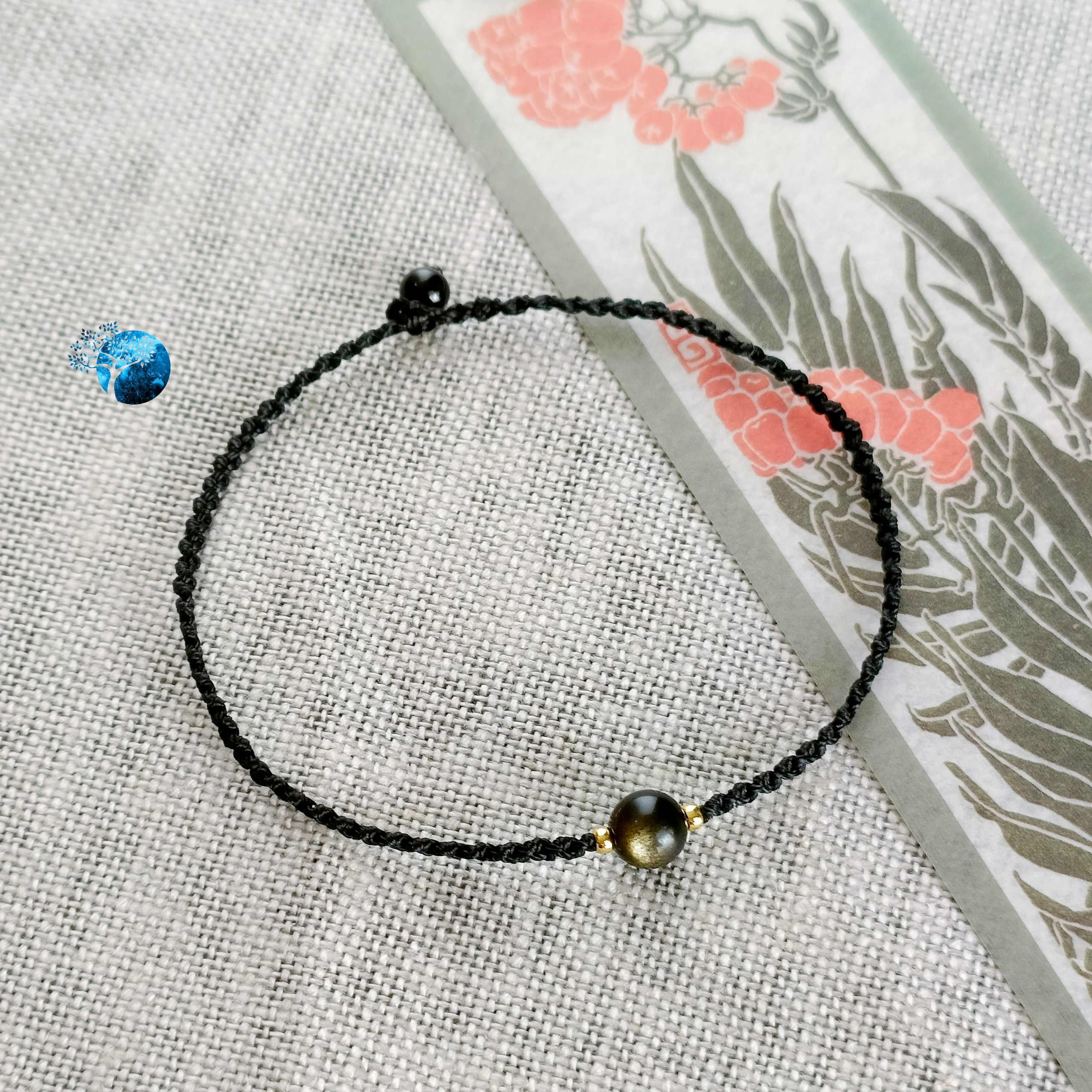 Vòng tay tết dây đá golden obsidian