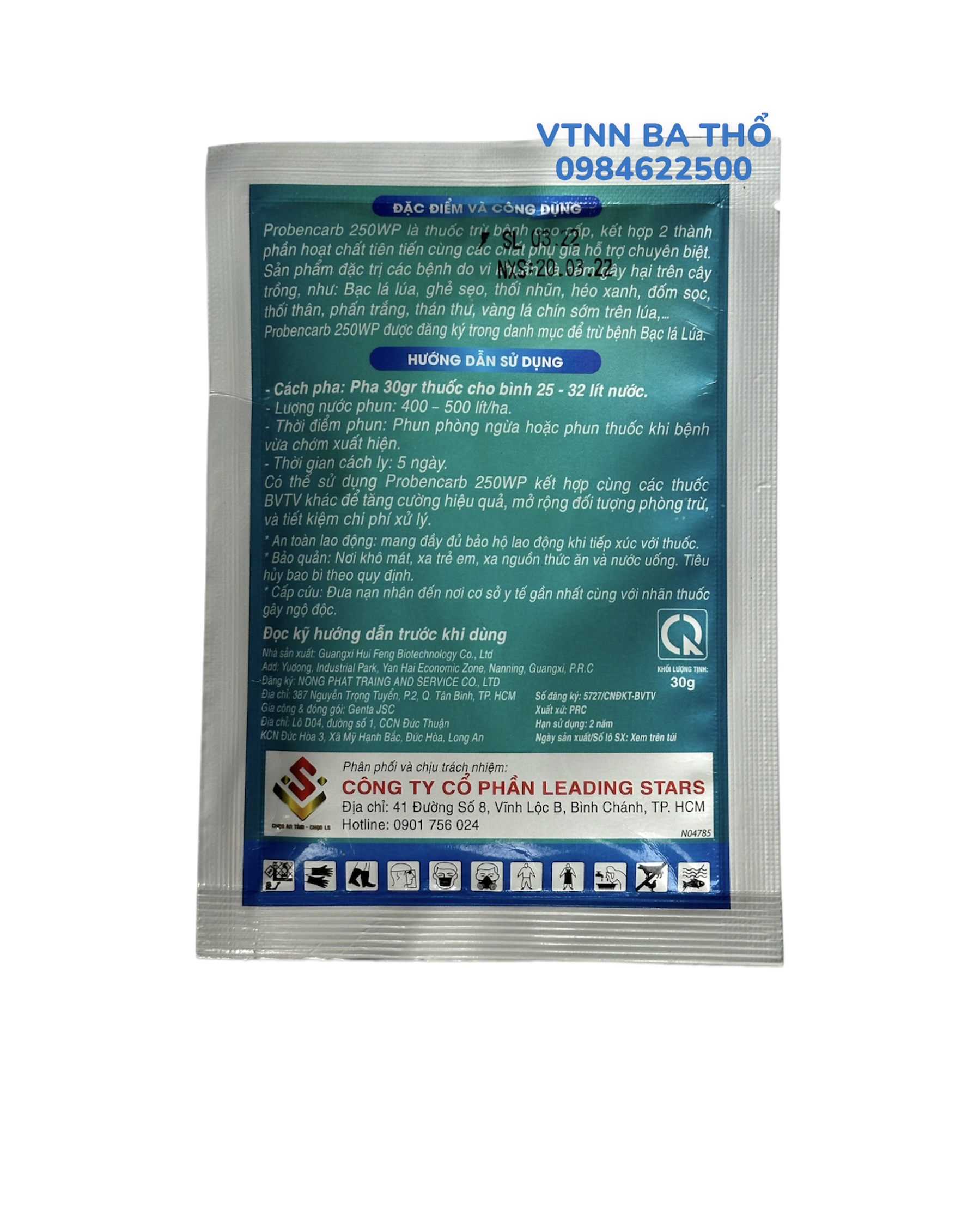 Thuốc Trừ Bệnh PROBENCARB 250WP (Sạch Vi Khuẩn Nấm Bệnh) 30gr (gói)