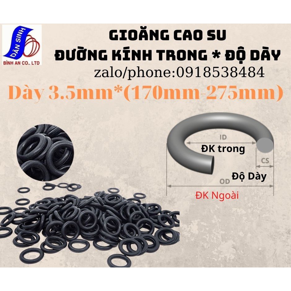 Dày 3.5mm * (170mm đến 275mm, Đường kính trong) Gioăng cao su NBR70
