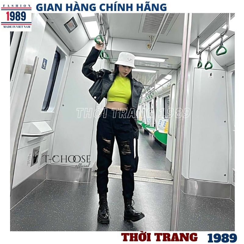 Quần jean nữ lưng cao , bò nữ rách nhiều 2 mầu ,quần bagy bò ống côn , quần jeans khỏe khoắn cá tính mặc tôn dáng trẻ chung năng động -THỜI TRANG 1989