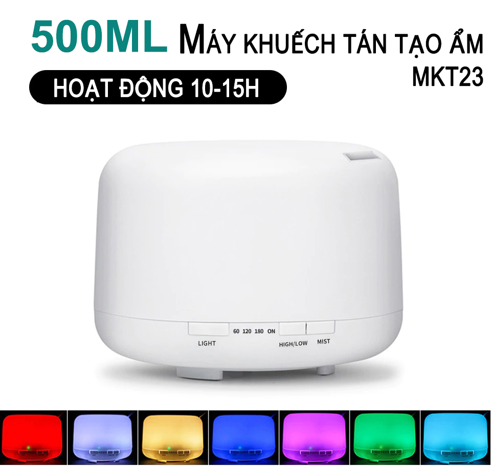 Máy Khuếch Tán Tinh Dầu Tạo Độ Ẩm Trụ Tròn 550ml Hình Trụ 7 Màu Có Remote - GULIFE MKT23