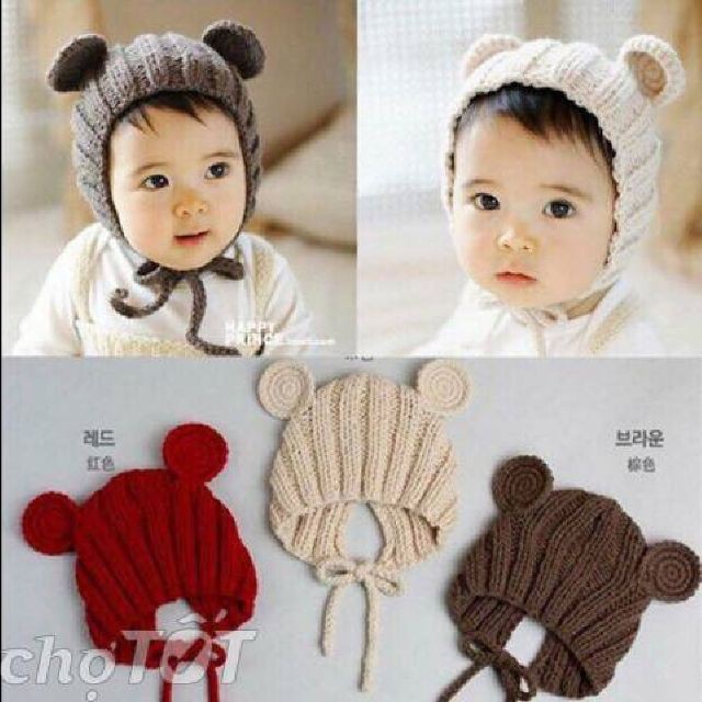 Mũ len tai chuột, nón len tai gấu cho bé trai bé gái